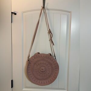 Pink/Mauve Faux Leather Anthropologie Round Crossbody Bag